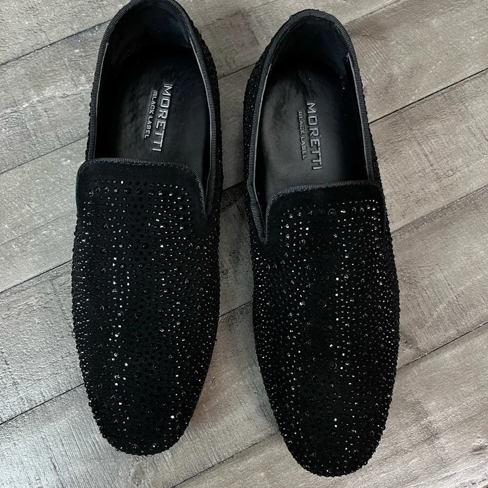 Moretti Black Label Studded Rhinestone Loafers Sz‎ 9.5  EEE
